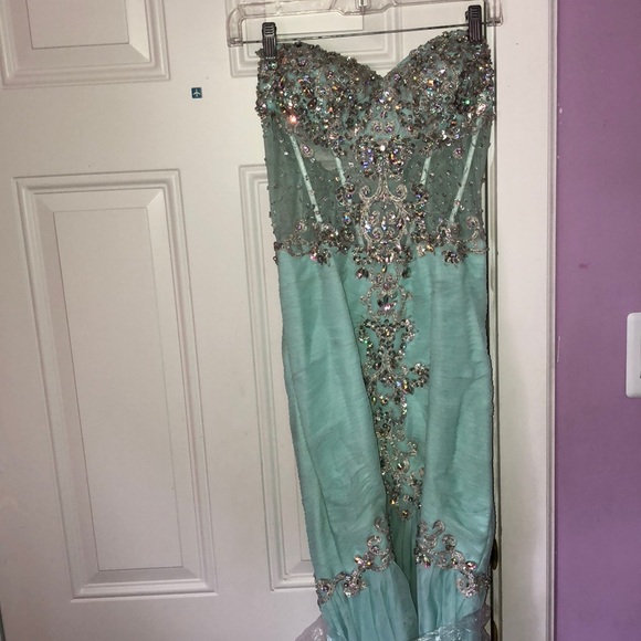 Coya Collection Strapless Mint Sequin Prom Dress - Picture 2 of 8